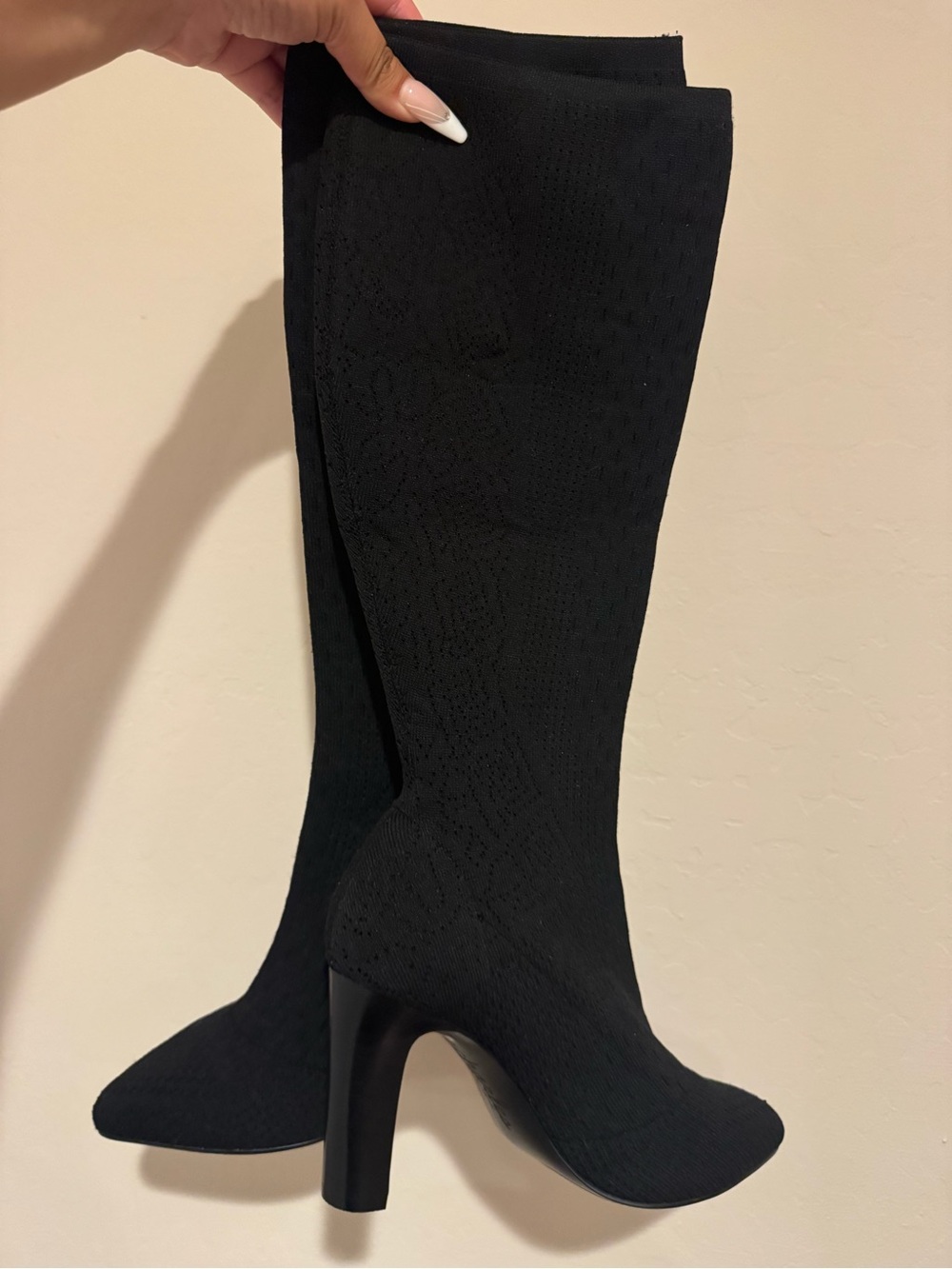 Charles David Black Knit Pointed Toe Stiletto Boots